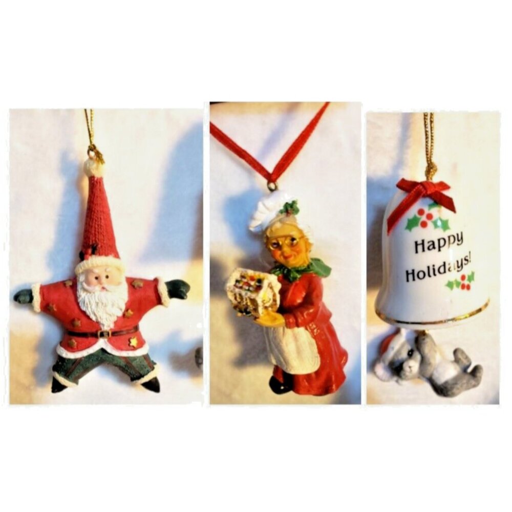Cracker Barrel Vintage 3 Pc Christmas Ornament Lot Mrs. Claus Santa Star Bell